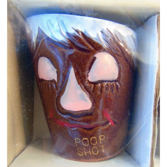 Redware Shot Glasses 8 Clay Pottery Cartoon Bar Cups Big Shot Longshot Dbl Shot - Picture 8 of 12